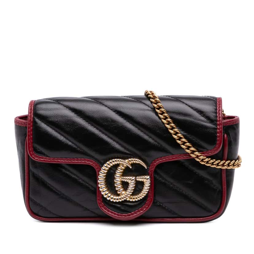 Gucci Super Mini GG Marmont Matelasse Leather Torchon Flap Crossbody Black Leather Good condition - Front View