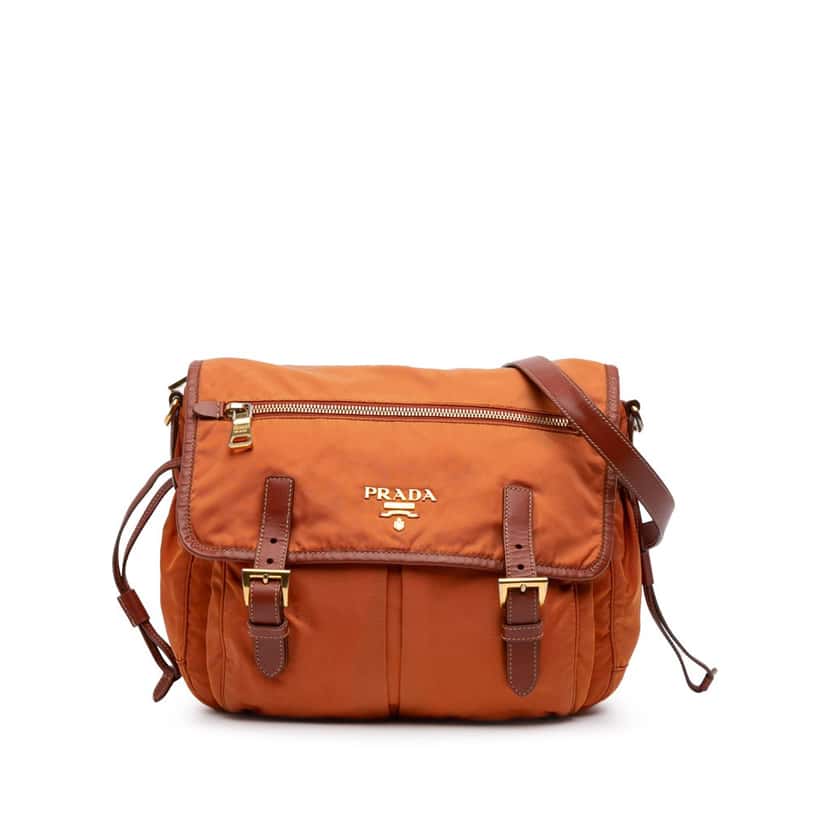 Prada Tessuto Zip Double Buckle Messenger Bag Orange Good condition - Front View