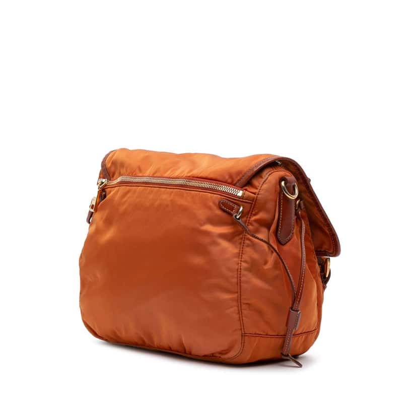 Prada Tessuto Zip Double Buckle Messenger Bag Orange Good condition - Back View