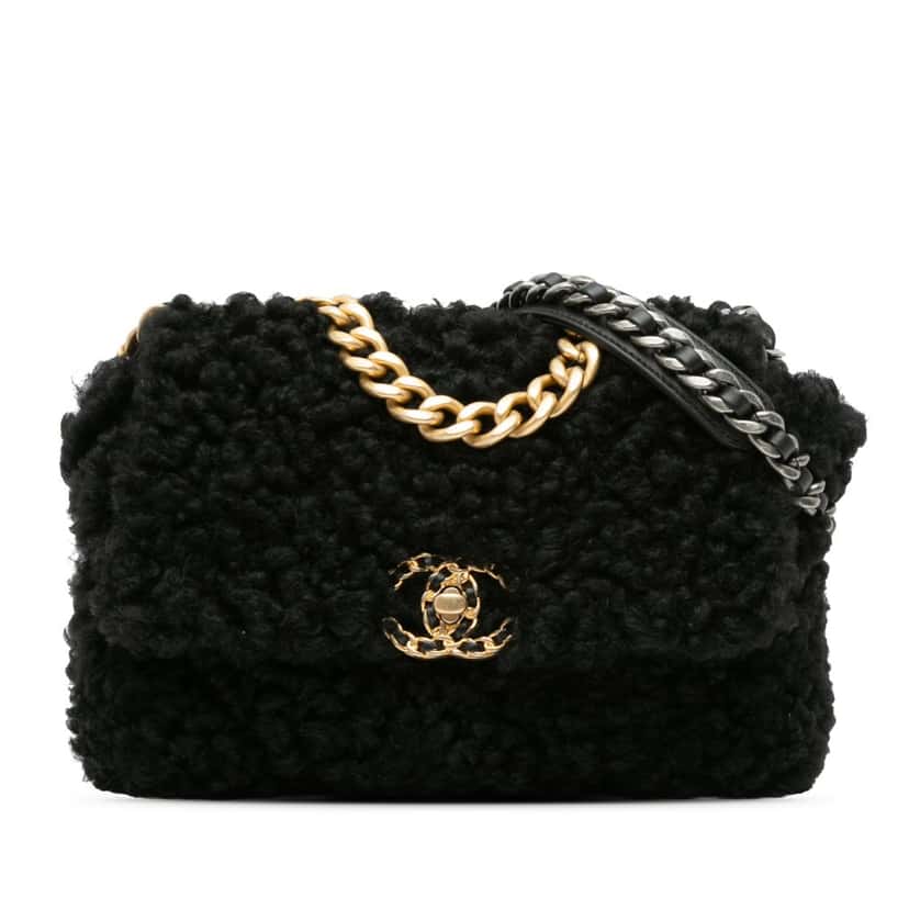 Chanel Medium Shearling 19 Flap Black Good condition - Front View