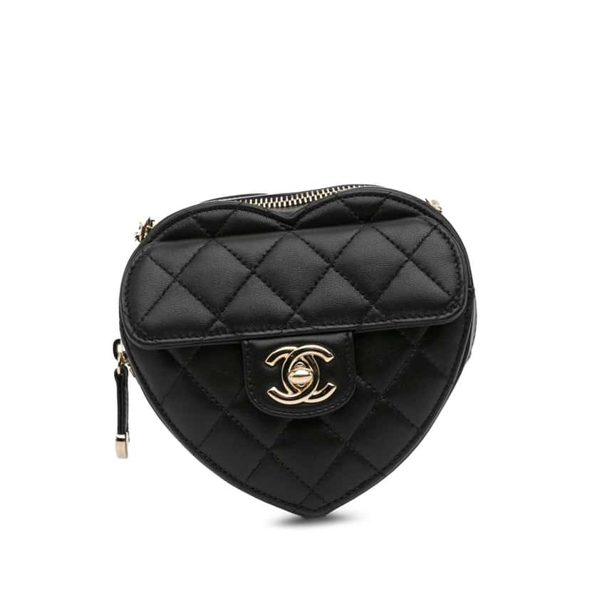 Chanel Mini Lambskin CC in Love Heart Crossbody Black Leather Good condition - Front View