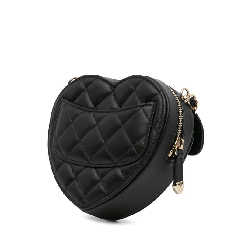 Chanel Mini Lambskin CC in Love Heart Crossbody Black Leather Good condition - Back View