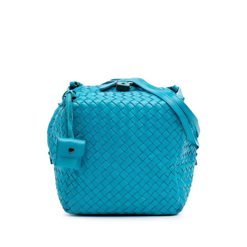 Bottega Veneta Nappa Intrecciato Cube Crossbody Blue Leather Good condition - Front View
