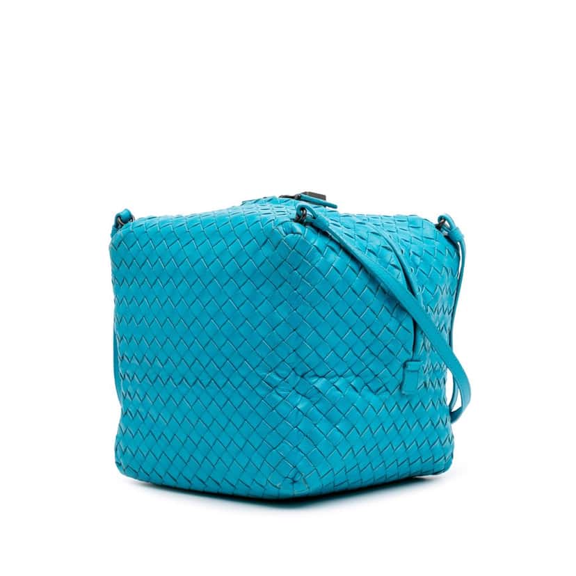 Bottega Veneta Nappa Intrecciato Cube Crossbody Blue Leather Good condition - Back View
