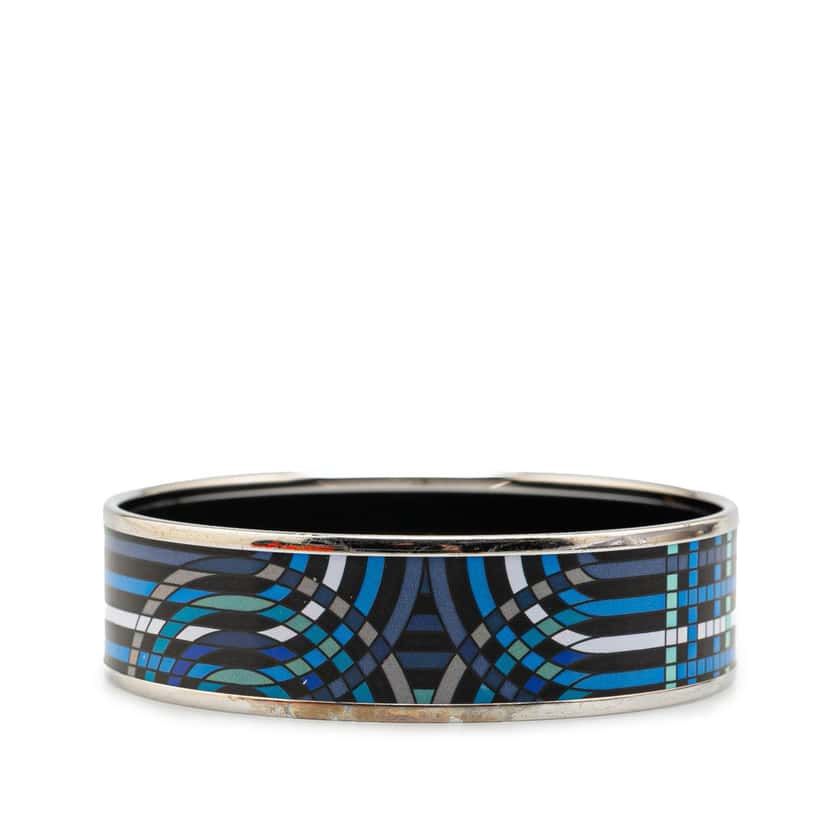 Hermès Wide Geometric Enamel Bangle 65 Blue Good condition - Front View