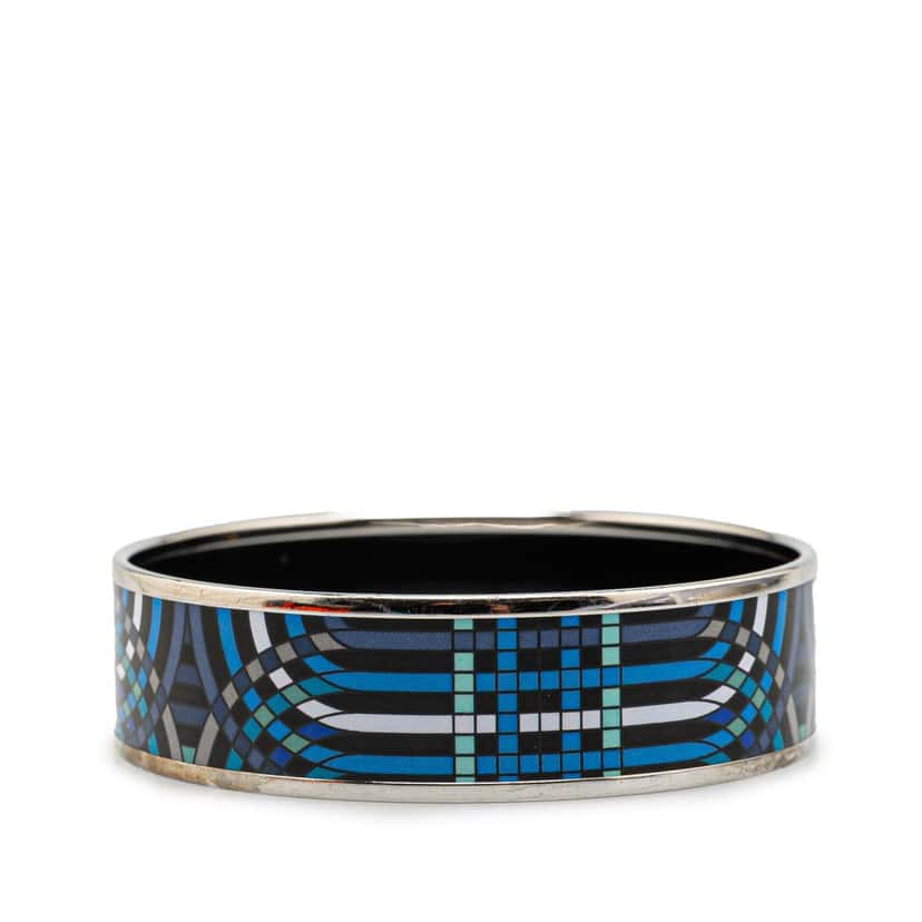 Hermès Wide Geometric Enamel Bangle 65 Blue Good condition - Back View