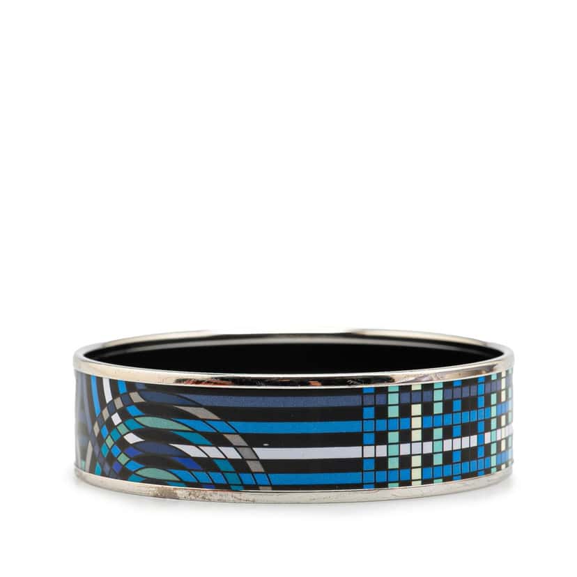 Hermès Wide Geometric Enamel Bangle 65 Blue Good condition - Inside View
