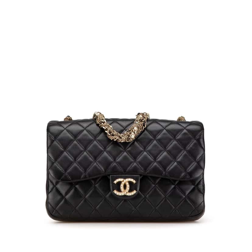Chanel Medium Quilted Lambskin Westminster Pearl Flap Black Leather Good condition - Front View