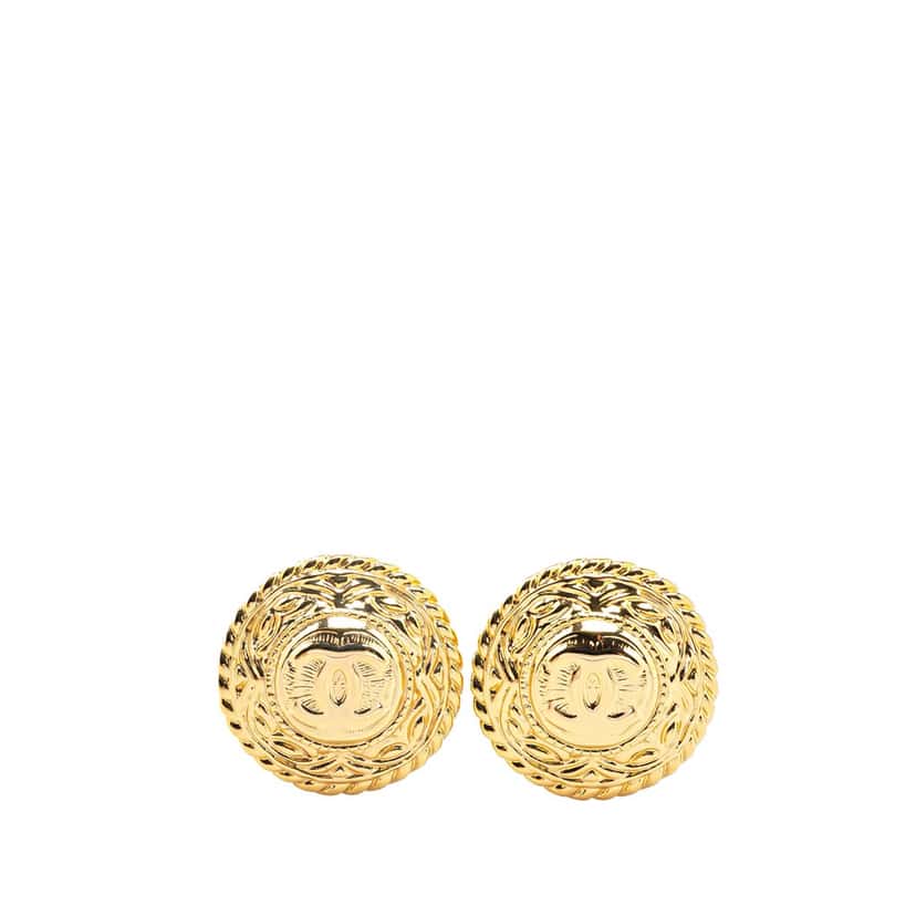Chanel Gold Plated CC Round Clip On Earrings Gold Metal Good condition - Front View