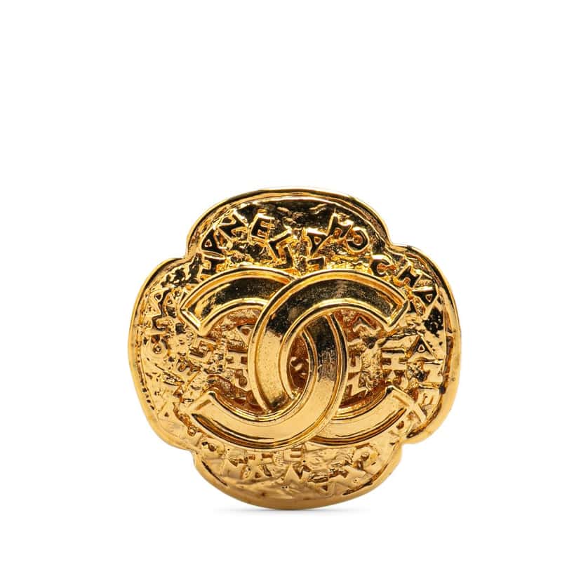Chanel Gold Plated CC Flower Brooch Gold Metal Good condition - Front View