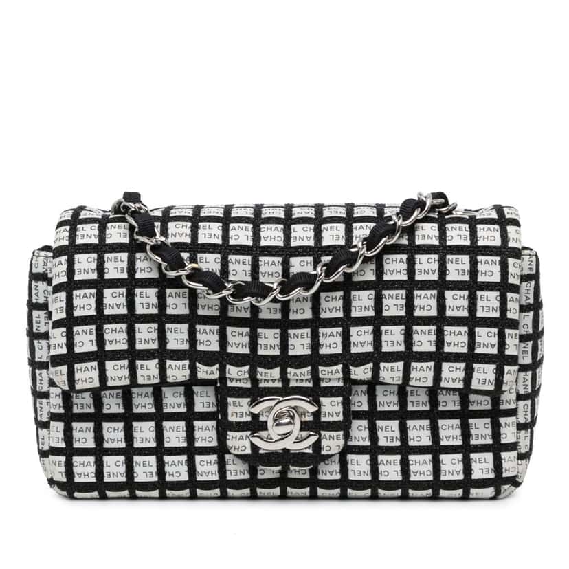 Chanel Mini Rectangular Classic Ribbon Tweed Double Flap White Tweed Very good condition - Front View