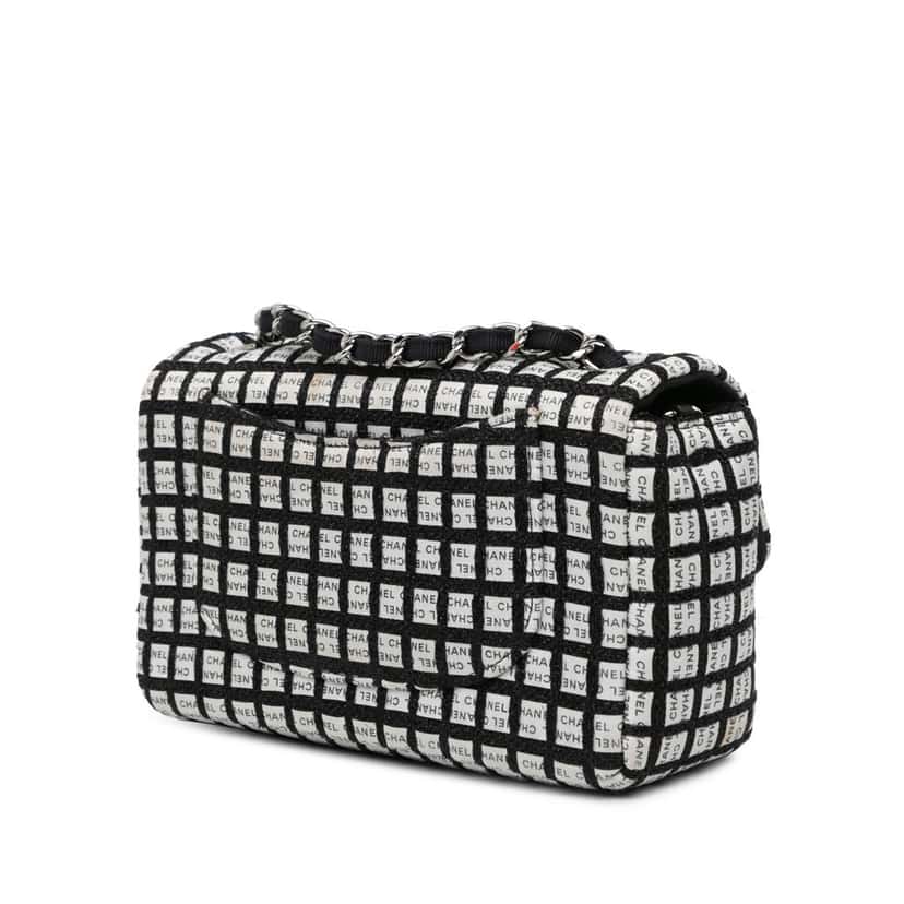 Chanel Mini Rectangular Classic Ribbon Tweed Double Flap White Tweed Very good condition - Back View