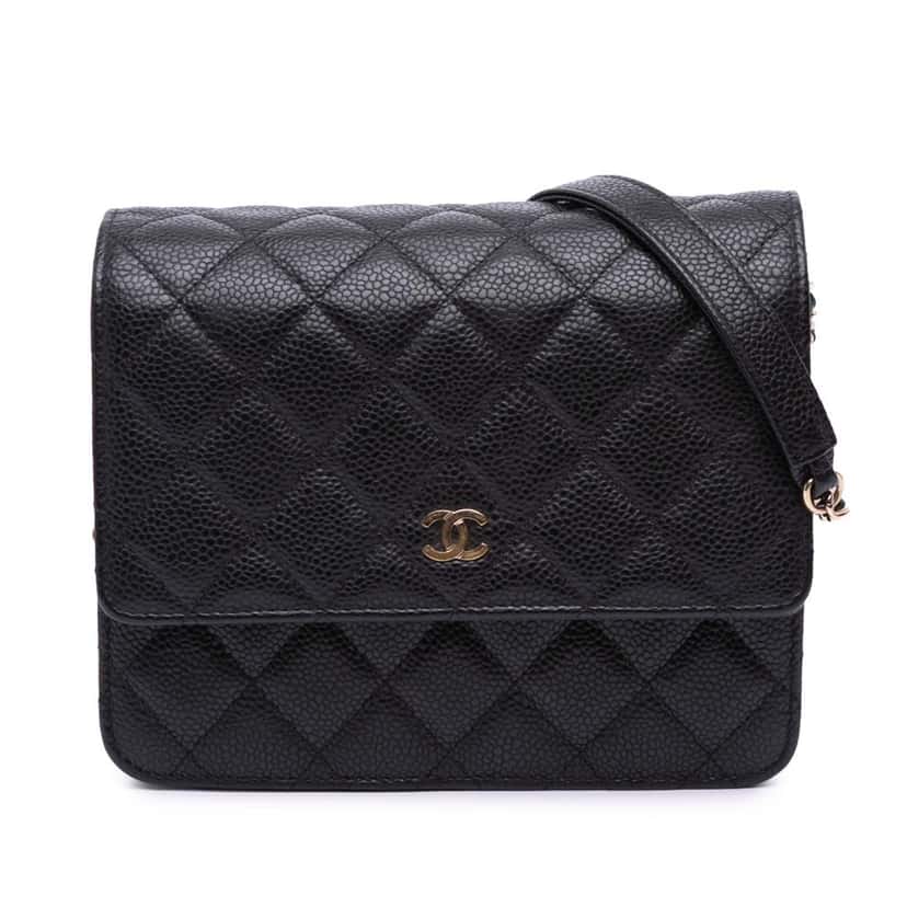 Chanel Quilted Caviar Square Wallet on Chain Black Leather Good condition - Front View