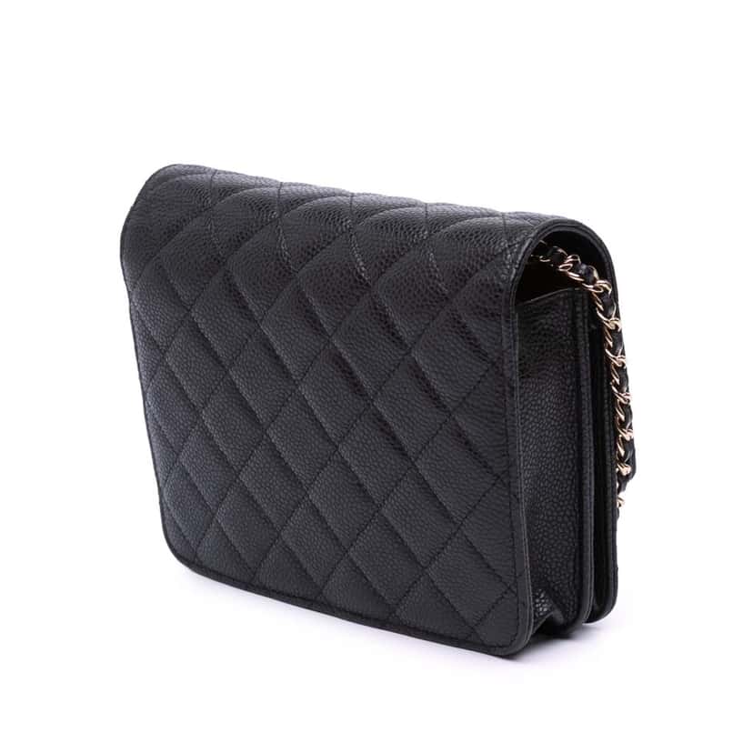 Chanel Quilted Caviar Square Wallet on Chain Black Leather Good condition - Back View