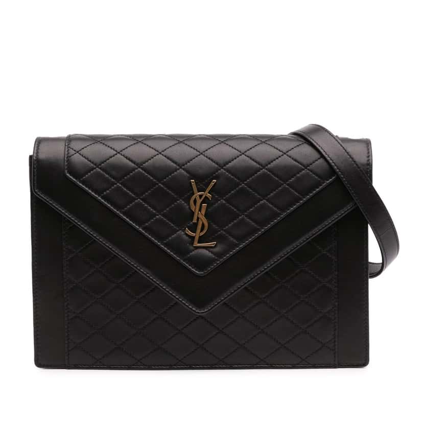 Saint Laurent Quilted Lambskin Gaby Shoulder Bag Black Leather Good condition - Front View