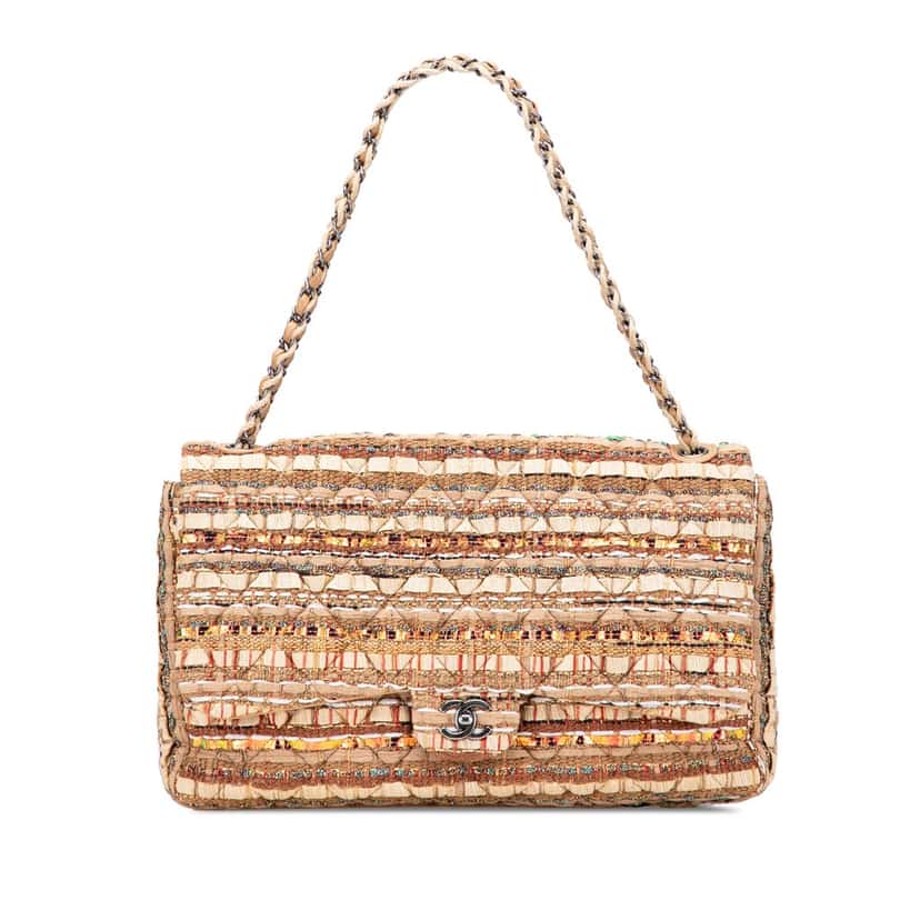 Chanel Jumbo Classic Iridescent Ribbon and Tweed Single Flap Brown Tweed Good condition - Front View