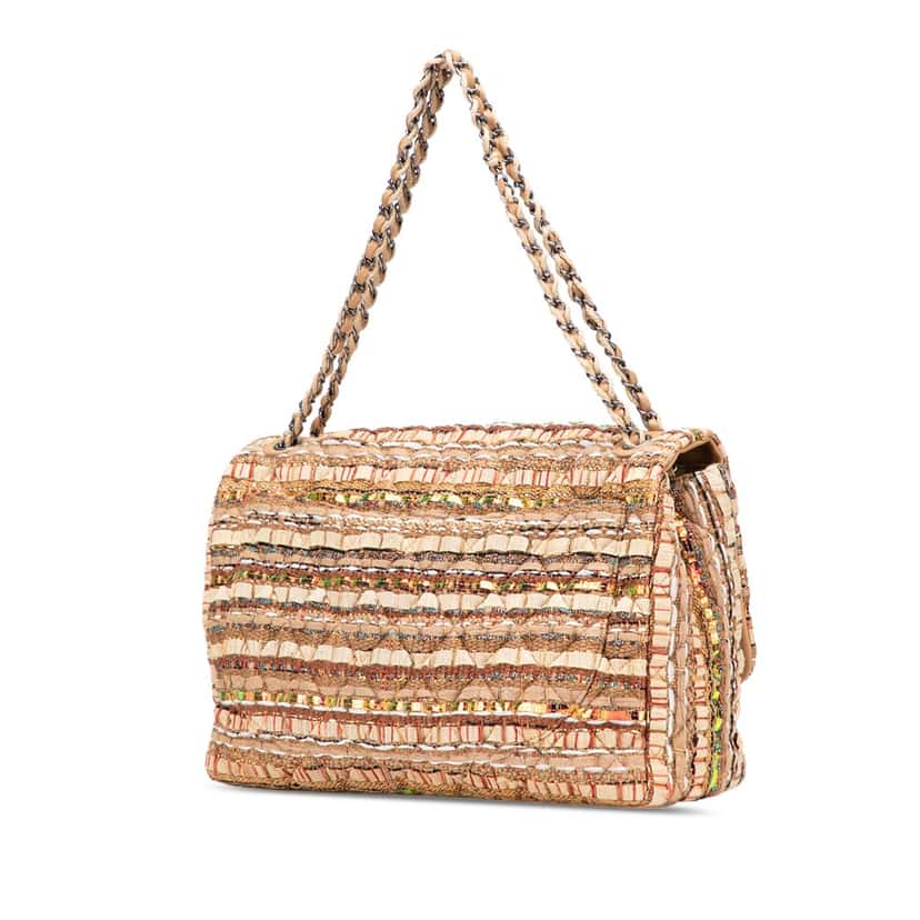 Chanel Jumbo Classic Iridescent Ribbon and Tweed Single Flap Brown Tweed Good condition - Back View