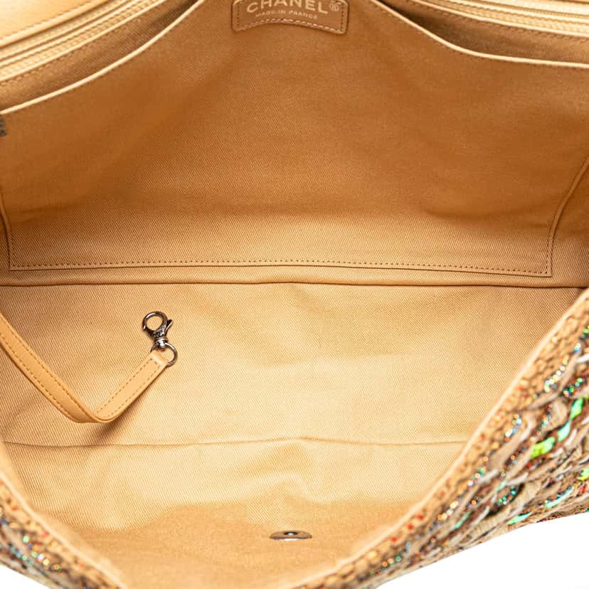 Chanel Jumbo Classic Iridescent Ribbon and Tweed Single Flap Brown Tweed Good condition - Model View