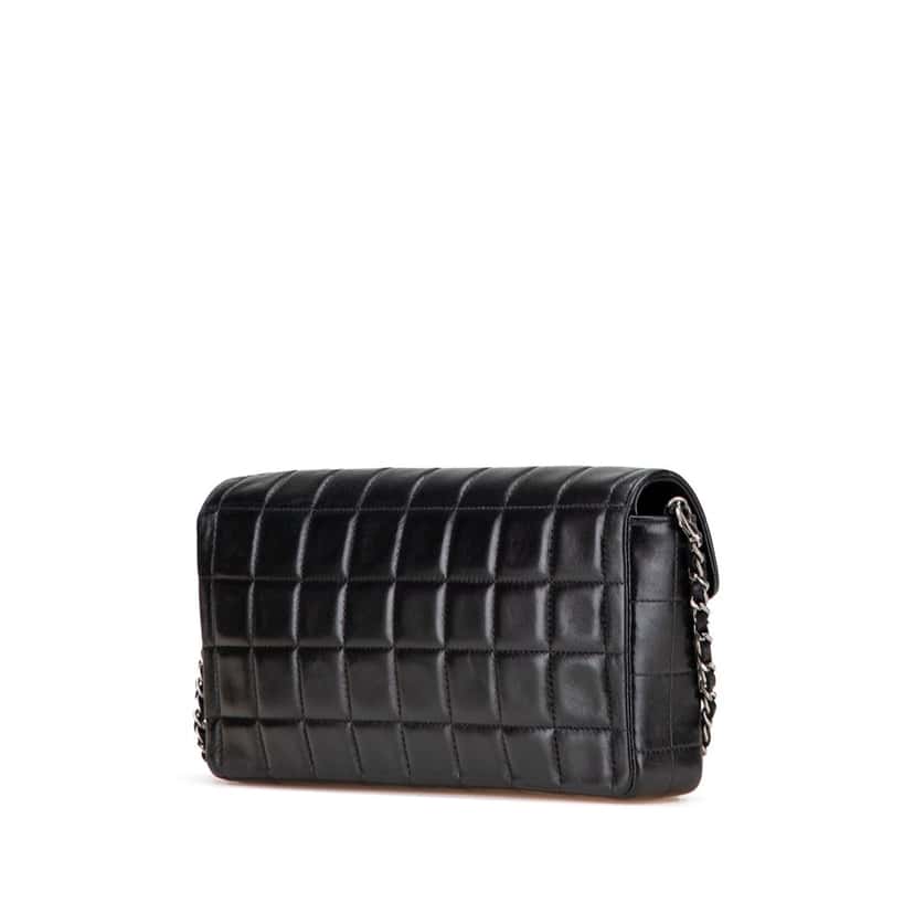 Chanel Chocolate Bar Lambskin East West Flap Black Leather Good condition - Back View