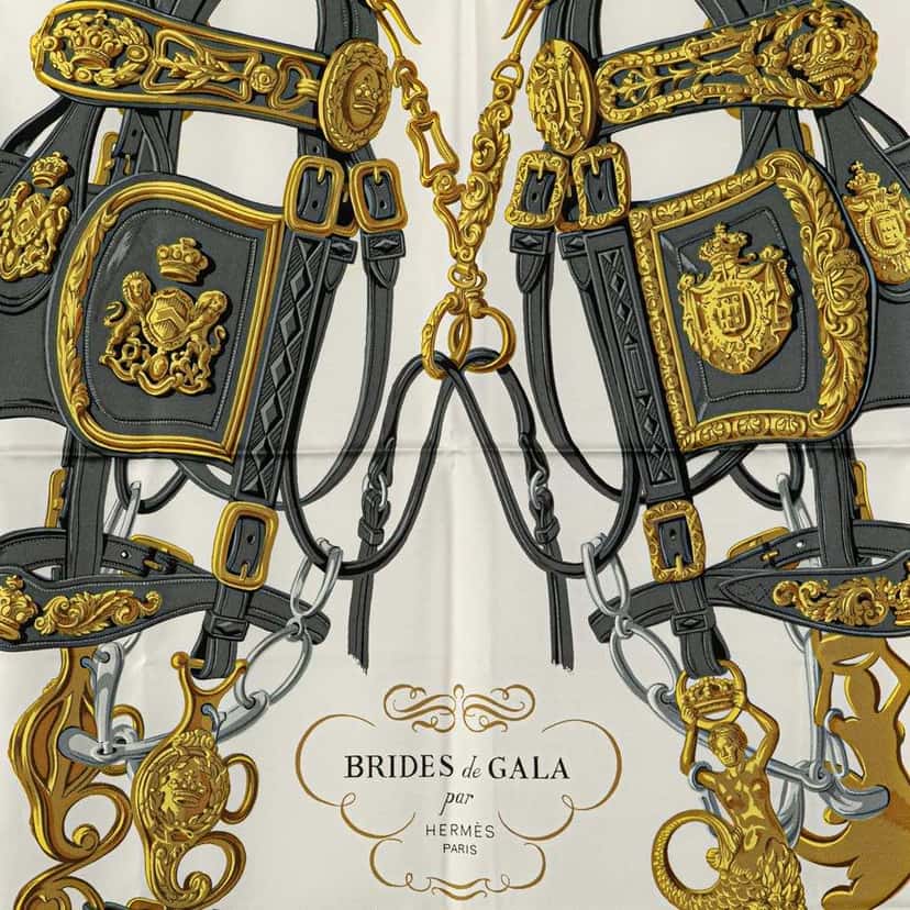 Hermès Brides de Gala Silk Scarf White Silk Good condition - Back View