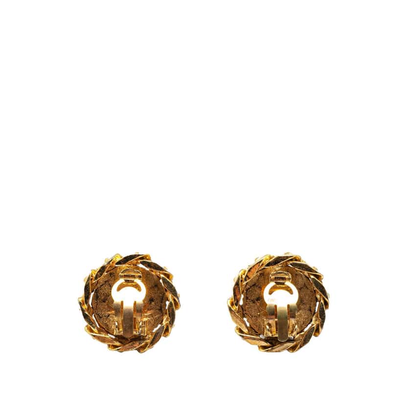 Chanel Gold Plated CC Crystal Clip On Earrings Gold Metal Good condition - Back View