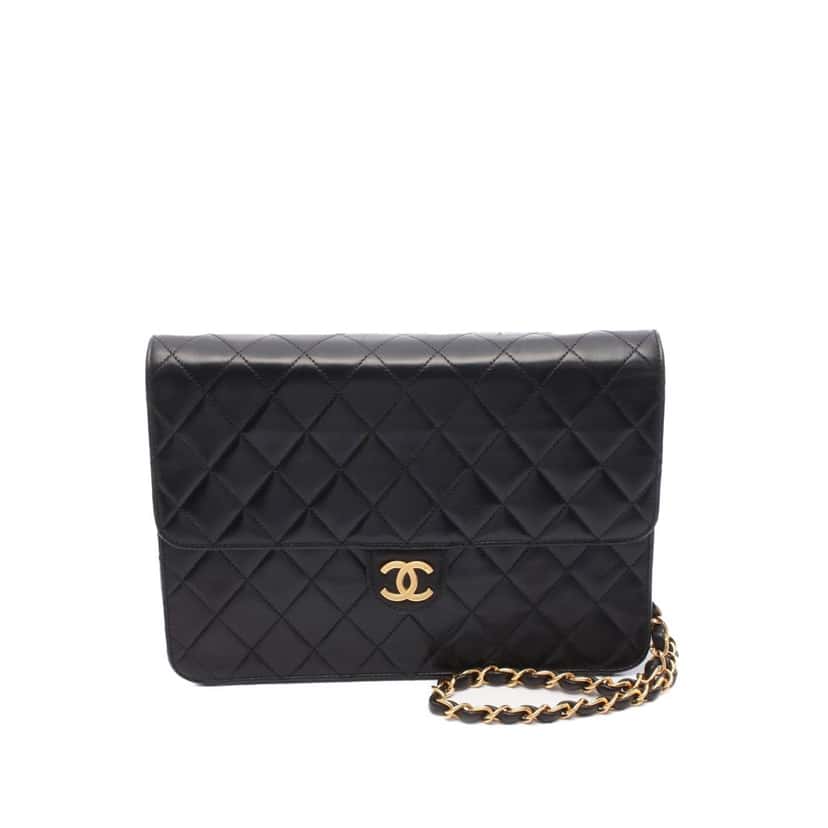 Chanel Medium CC Quilted Lambskin Half Single Flap Black Leather Good condition - Front View
