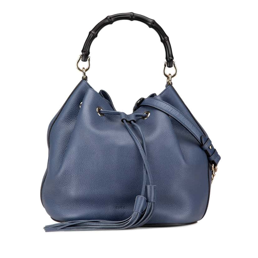Gucci Leather Miss Bamboo Tassel Bucket Bag Blue Leather Good condition - Front View