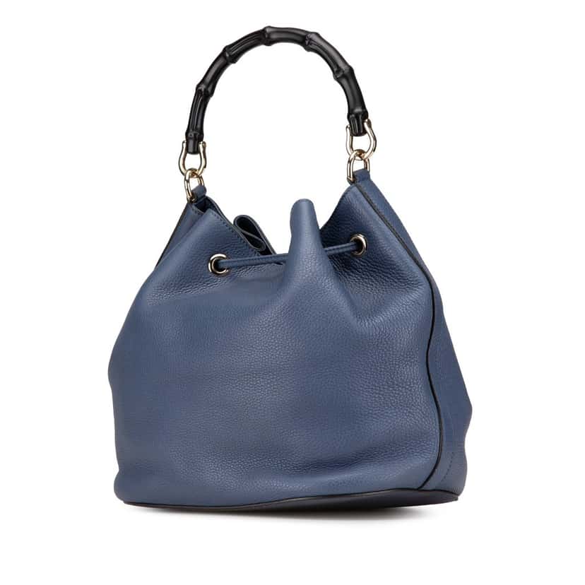 Gucci Leather Miss Bamboo Tassel Bucket Bag Blue Leather Good condition - Back View