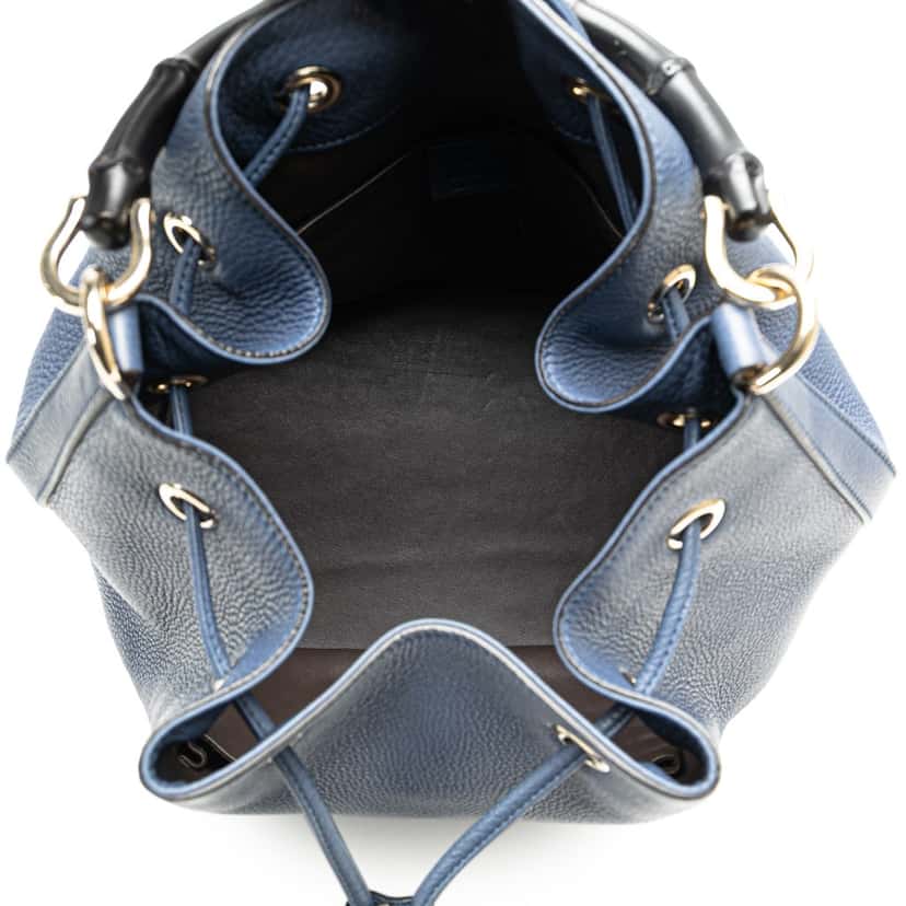 Gucci Leather Miss Bamboo Tassel Bucket Bag Blue Leather Good condition - Model View