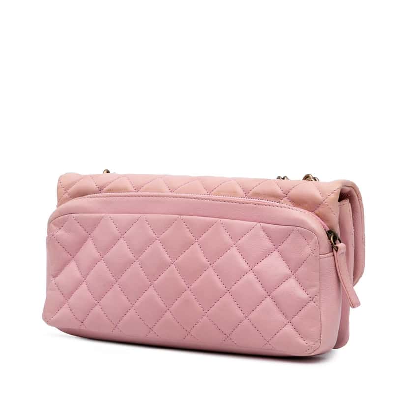 Chanel Quilted Calfskin CC Crown Flap Pink Leather Good condition - Back View