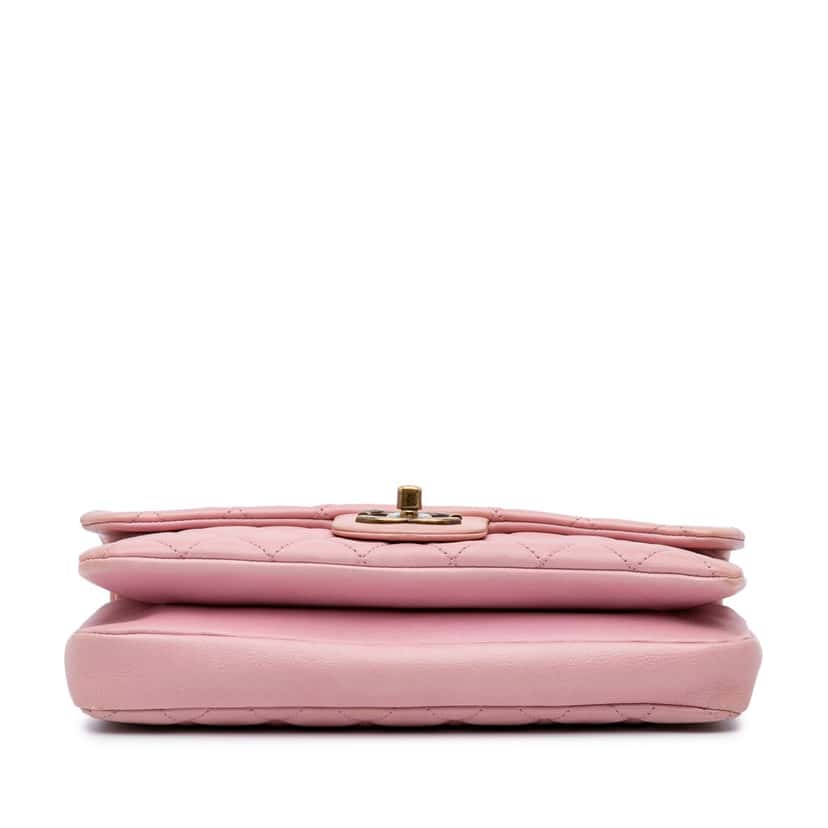 Chanel Quilted Calfskin CC Crown Flap Pink Leather Good condition - Inside View