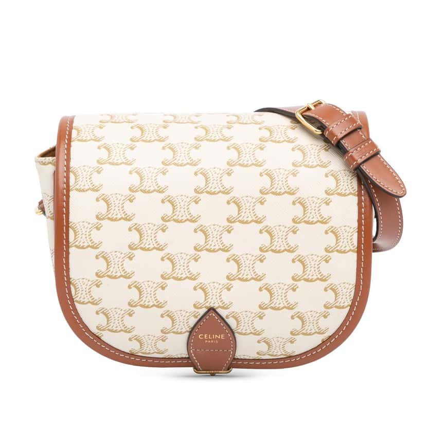 Celine Medium Triomphe Coated Canvas Folco Crossbody White Canvas Good condition - Front View