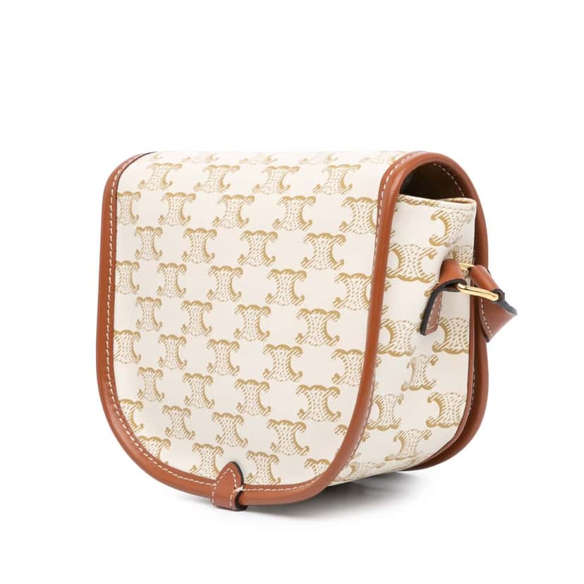 Celine Medium Triomphe Coated Canvas Folco Crossbody White Canvas Good condition - Back View
