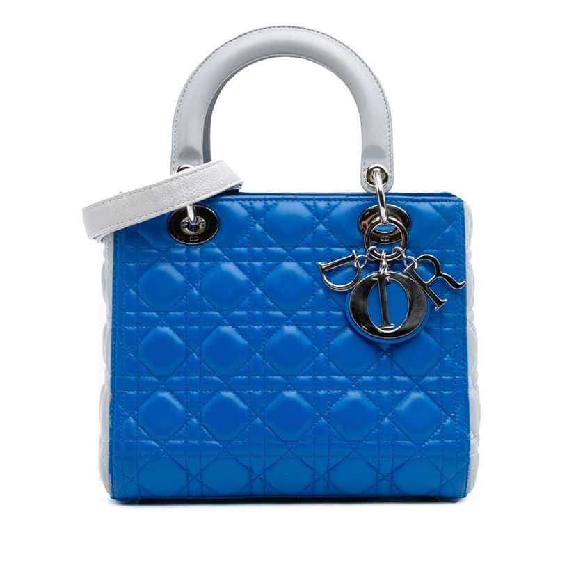 Dior Medium Bicolor Lambskin Cannage Lady Dior Blue Leather Very good condition - Front View