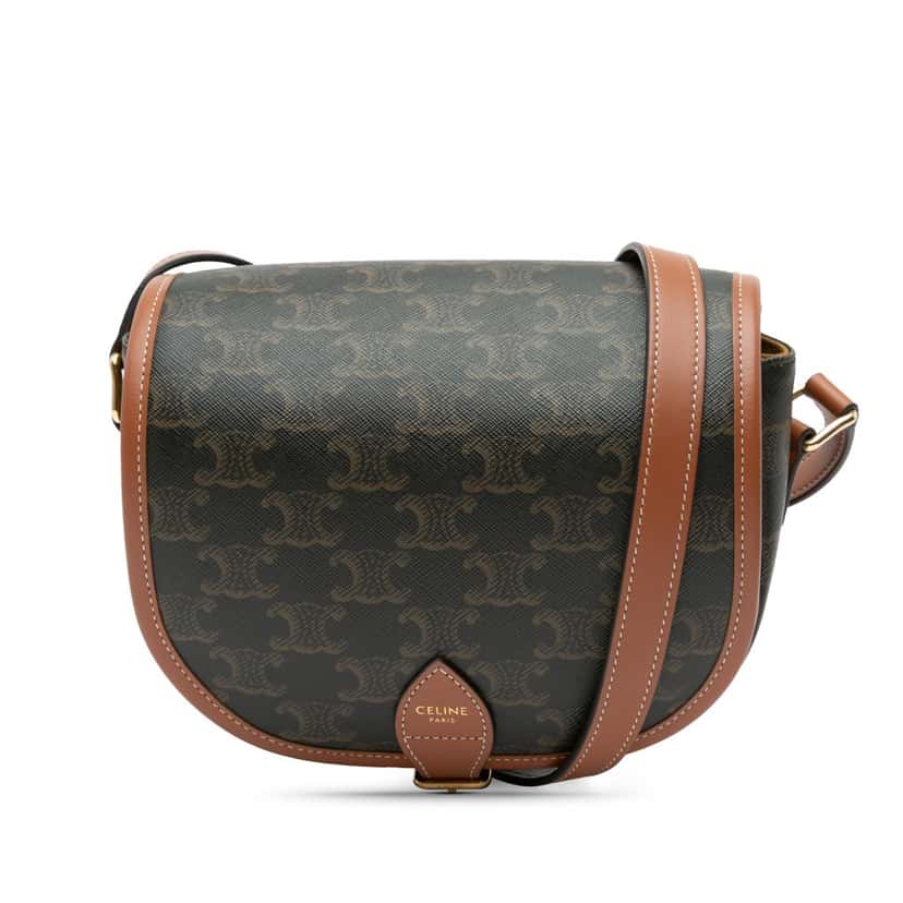 Celine Medium Triomphe Coated Canvas Folco Crossbody Brown Canvas Good condition - Front View