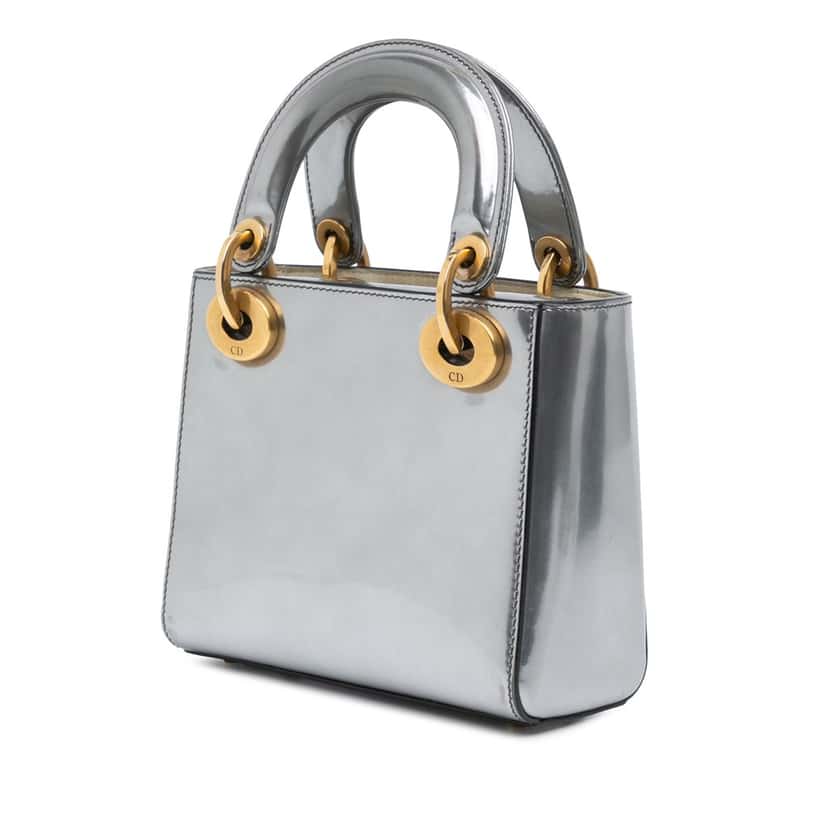 Dior Mini Metallic Glazed Calfskin Lady Dior Silver Leather Good condition - Back View