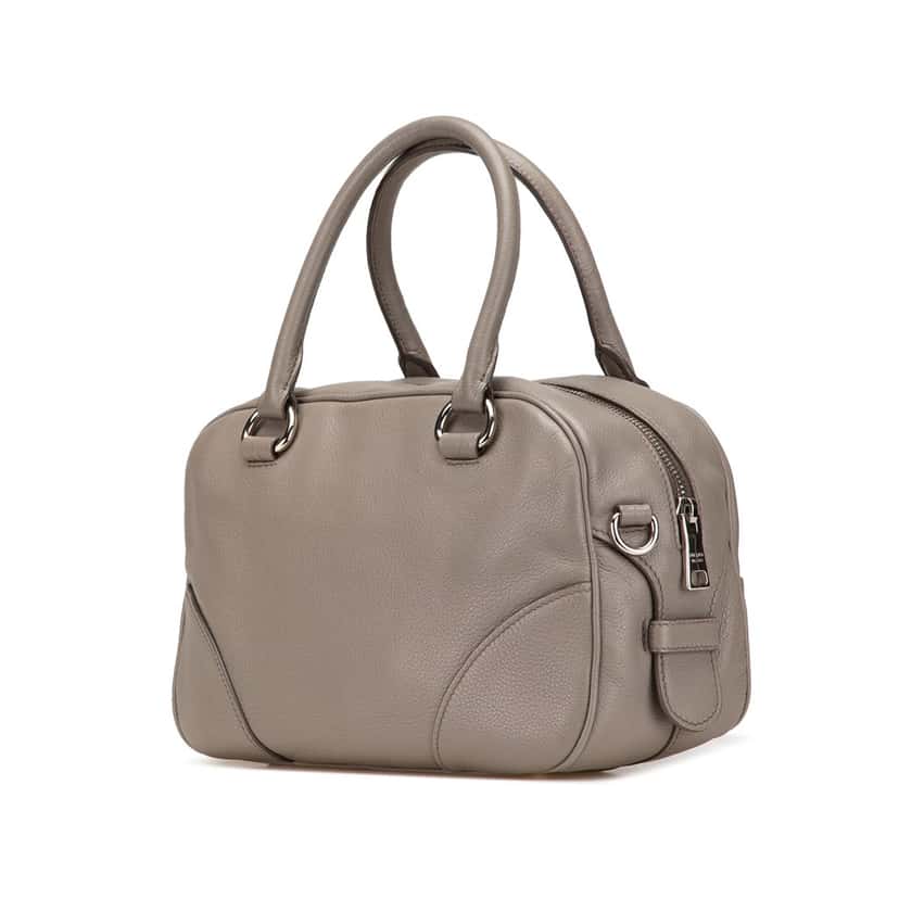Prada Vitello Daino Zip Top Satchel Grey Leather Good condition - Back View