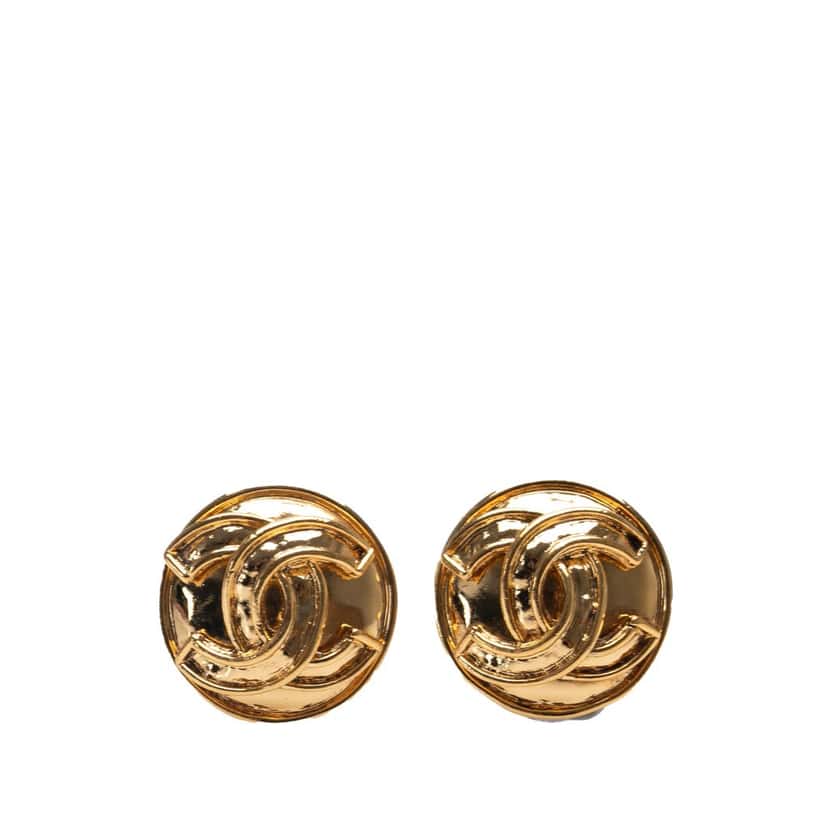 Chanel Gold Plated CC Round Clip On Earrings Gold Metal Good condition - Front View