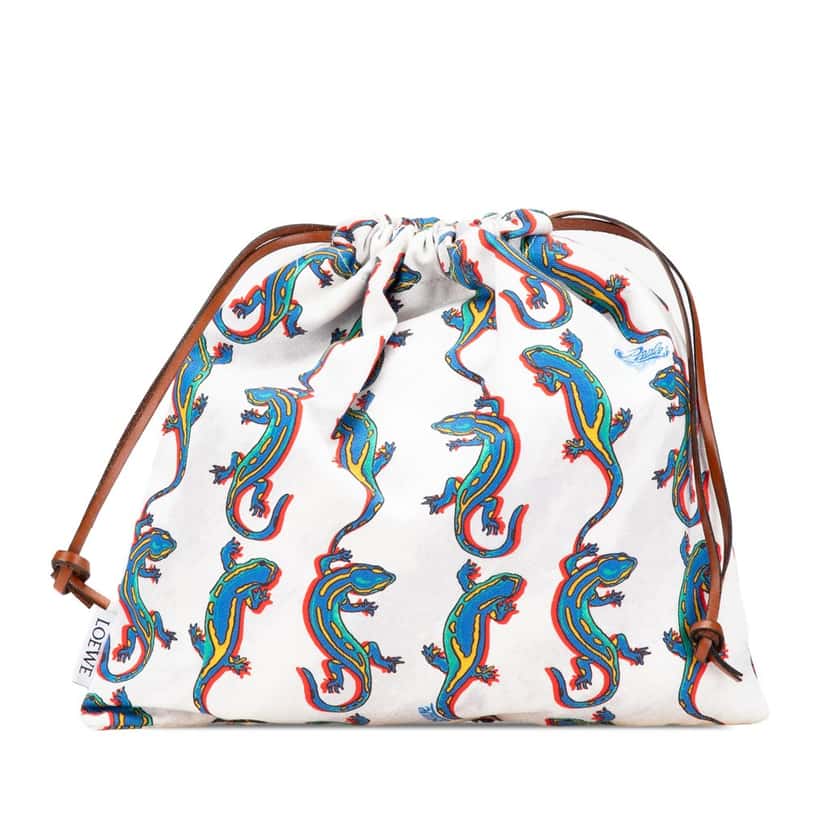 Loewe Paulas Ibiza Salamander Canvas Drawstring Pouch White Canvas Good condition - Front View