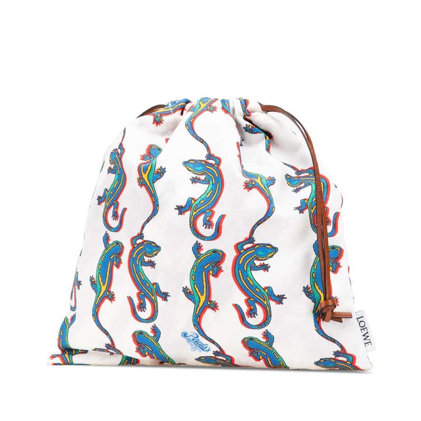 Loewe Paulas Ibiza Salamander Canvas Drawstring Pouch White Canvas Good condition - Back View