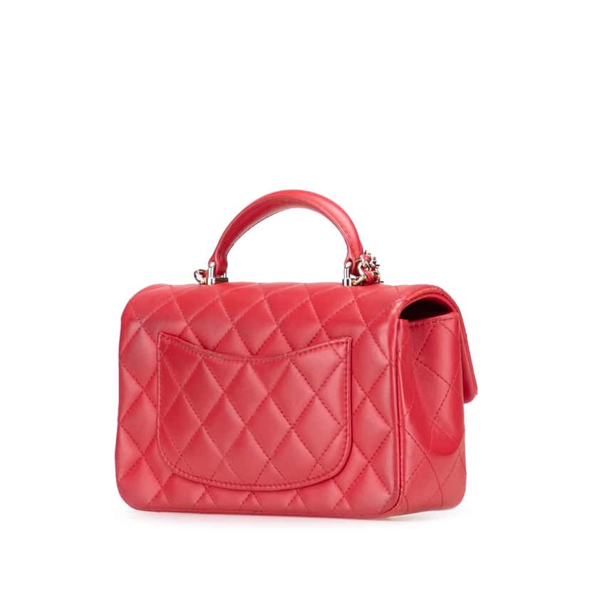 Chanel Mini Rectangular Lambskin Top Handle Single Flap Red Leather Good condition - Back View
