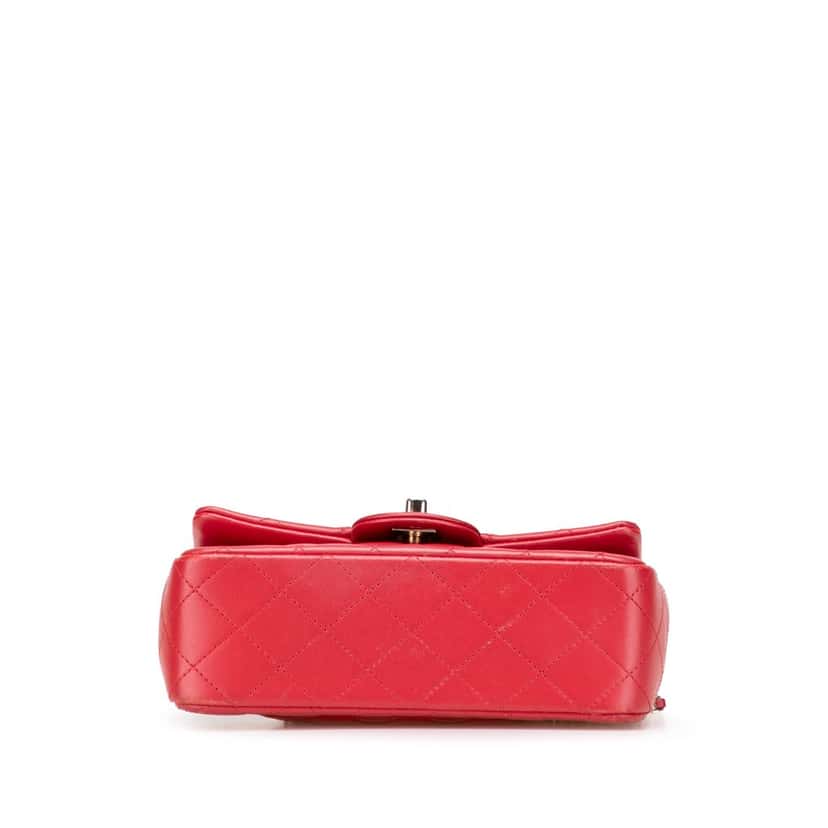 Chanel Mini Rectangular Lambskin Top Handle Single Flap Red Leather Good condition - Inside View