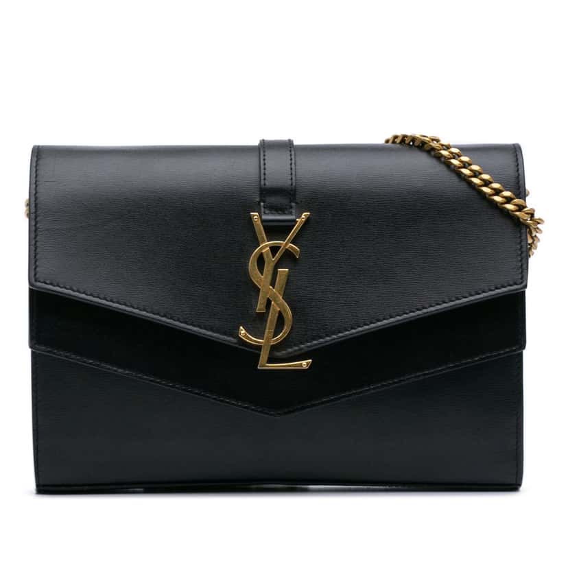 Saint Laurent Leather Monogram Sulpice Wallet on Chain Black Leather Good condition - Front View