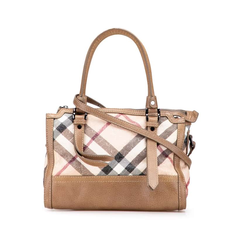 Burberry Embossed Supernova Check Coated Canvas Satchel Brown Canvas Good condition - Front View
