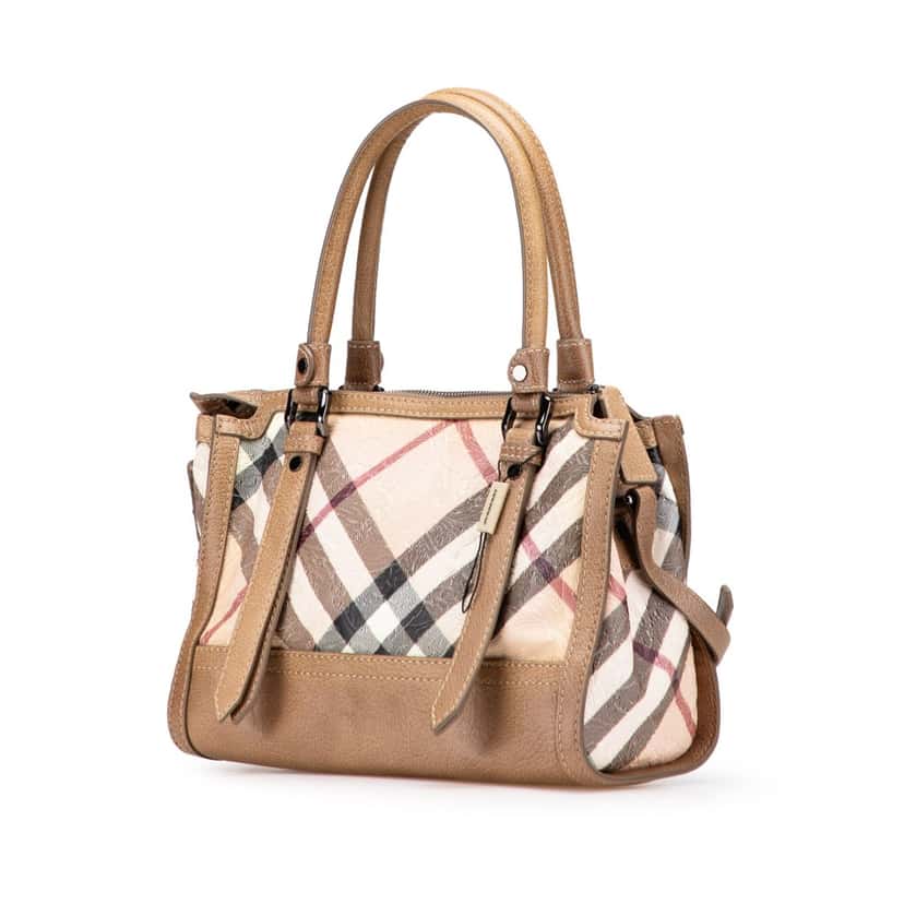 Burberry Embossed Supernova Check Coated Canvas Satchel Brown Canvas Good condition - Back View