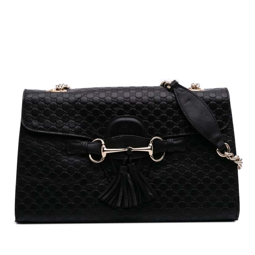 Gucci Medium Microguccissima Emily Shoulder Bag Black Leather Good condition - Front View