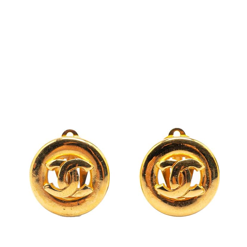 Chanel Gold Plated CC Round Clip On Earrings Gold Metal Good condition - Front View