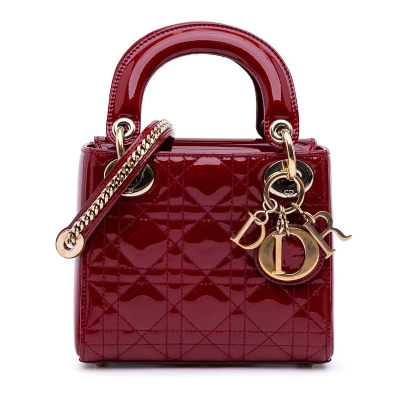 Dior Mini Patent Cannage Lady Dior Red Leather Good condition - Front View