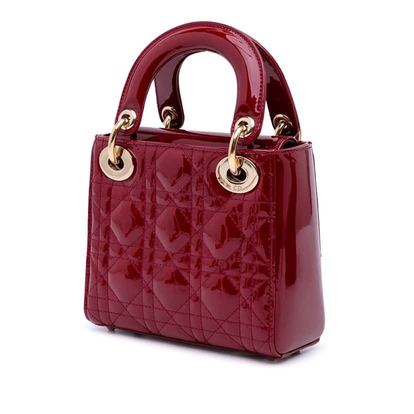 Dior Mini Patent Cannage Lady Dior Red Leather Good condition - Back View