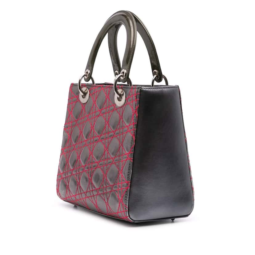 Dior Anselm Reyle Medium Metallic Lambskin Cannage Lady Dior Grey Leather Good condition - Back View